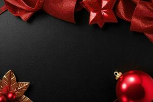 AI generated Black background. Merry Christmas and New Year banner with Copy space. Pro Photo