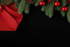 AI generated Black background. Merry Christmas and New Year banner with Copy space. Pro Photo