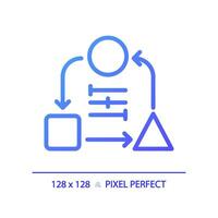 2D pixel perfect gradient adaptability icon, isolated vector, thin line purple illustration representing soft skills. vector