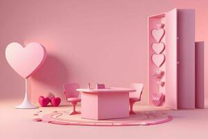 AI generated 3D rendering podium for product display mockup, Valentine's day love shape background. Pro Photo