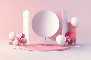 AI generated 3D rendering podium for product display mockup, Valentine's day love shape background. Pro Photo