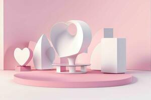 AI generated 3D rendering podium for product display mockup, Valentine's day love shape background. Pro Photo