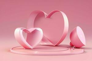 AI generated 3D rendering podium for product display mockup, Valentine's day love shape background. Pro Photo