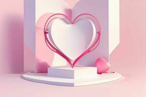 AI generated 3D rendering podium for product display mockup, Valentine's day love shape background. Pro Photo