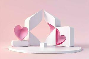 AI generated 3D rendering podium for product display mockup, Valentine's day love shape background. Pro Photo