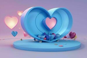 AI generated 3D rendering podium for product display mockup, Valentine's day love shape background. Pro Photo