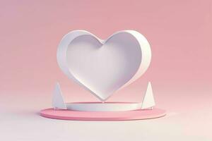 AI generated 3D rendering podium for product display mockup, Valentine's day love shape background. Pro Photo