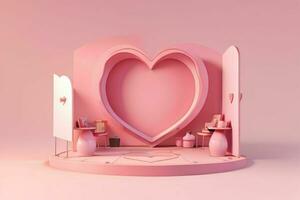 AI generated 3D rendering podium for product display mockup, Valentine's day love shape background. Pro Photo