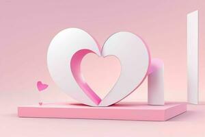 AI generated 3D rendering podium for product display mockup, Valentine's day love shape background. Pro Photo