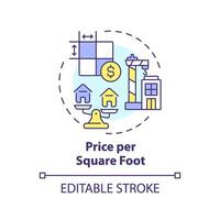 2D editable multicolor price per square foot icon, simple isolated vector, construction cost thin line illustration. vector