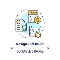 2D editable multicolor design bid build icon, simple isolated vector, construction cost thin line illustration. vector