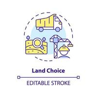 2D editable multicolor land choice icon, simple isolated vector, construction cost thin line illustration. vector