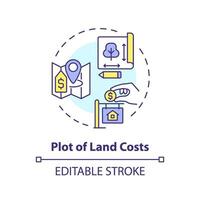 2D editable multicolor plot of land costs icon, simple isolated vector, construction cost thin line illustration. vector