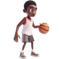 ai generado linda negro chico jugando baloncesto, 3d diseño. adecuado para Deportes y aficiones png