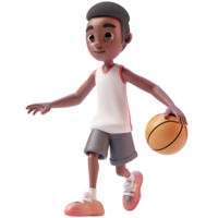 AI generated Cute black boy playing basketball, 3d design. Suitable for sports and hobbies png