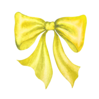 Watercolor illustration of a yellow bow.Hand drawn yellow satin holiday bow. Decor for New Year, Valentine's Day, Birthday, etc. png