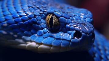 AI generated Blue viper snake closeup face Generative AI photo