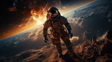 AI generated Astronaut in the outer space over the planet Earth Generative AI photo