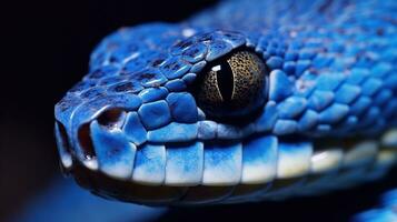 AI generated Blue viper snake closeup face Generative AI photo