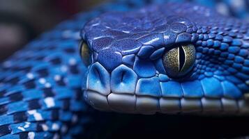 AI generated Blue viper snake closeup face Generative AI photo