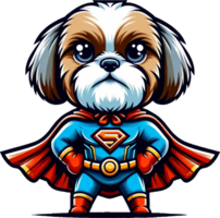 AI generated Shih Tzu Dog Superhero illustration. You will be able to create your own t-shirts, poster, cards, stickers, mugs, pillows, scrapbooks, postcards, vinyl decals, artwork, and more. png
