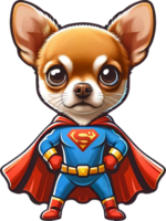 AI generated Chihuahua Superhero illustration. You will be able to create your own t-shirts, poster, cards, stickers, mugs, pillows, scrapbooks, postcards, vinyl decals, artwork, and more. png