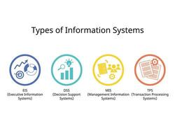 tipos de información sistema para mal, tps, dss y eis icono vector