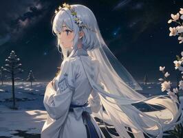 AI generated Anime Character with Starry Sky and Celestial Star Visual Novel Background photo
