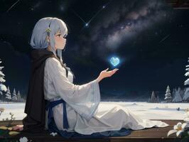 AI generated Anime Character with Starry Sky and Celestial Star Visual Novel Background photo