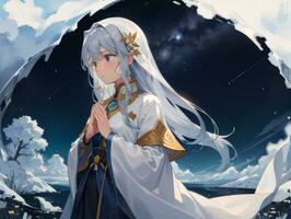 AI generated Anime Character with Starry Sky and Celestial Star Visual Novel Background photo