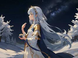 AI generated Anime Character with Starry Sky and Celestial Star Visual Novel Background photo