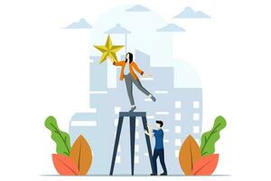 concept of helping each other in business. teamwork or support to achieve business goals reaching the stars, partnership or manager guidance to help success, businessman manager supporting coworkers. vector