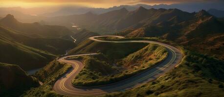 ai generado esta inspirador devanado la carretera extensión dentro el distancia foto