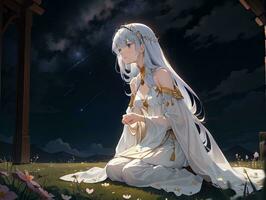 AI generated Anime Character with Starry Sky and Celestial Star Visual Novel Background photo