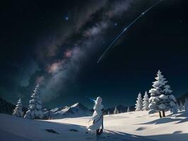AI generated Anime Character with Starry Sky and Celestial Star Visual Novel Background photo