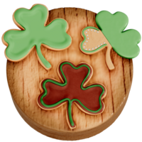 St. Patrick's Day dessert Chocolate Mint Shamrock cookies on transparent background, 3D Rendering png