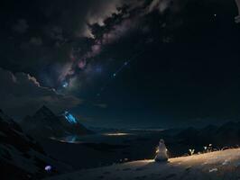 AI generated Surreal Landscape With Field and Nature Looking at the Celestial Starry Sky Majestic Background photo