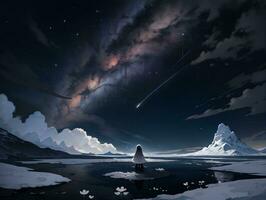 AI generated Surreal Landscape With Field and Nature Looking at the Celestial Starry Sky Majestic Background photo