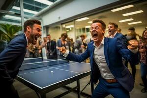 AI generated Triumphant Office Ping Pong Celebration photo