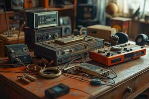 AI generated Vintage Audio Nostalgia on Wooden Display photo