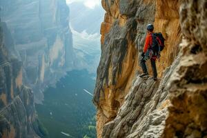ai generado alpinista conquista majestuoso alpino vista foto