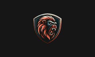 head monkey angry with shield vector logo design