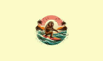 monkey playing surfing on sea vector artwork design