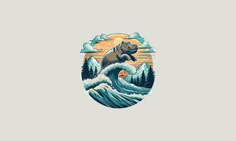 flying hippo on mountain vector artwork design