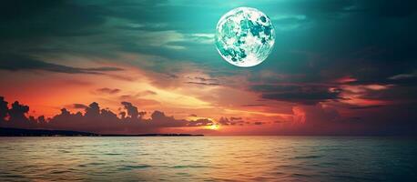 AI generated Super moon at sea photo