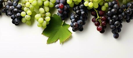 AI generated Green and Black juicy grapes on white background photo