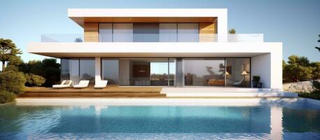 ai generado moderno casa con piscina foto