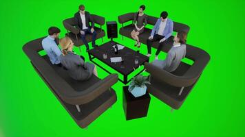 3D animation of tourists party at home on green screen video