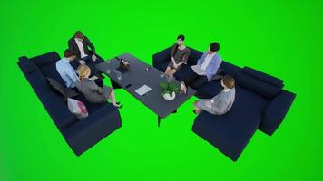 3D animation of Europeans working in the company on green screen video