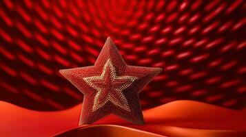 AI generated 3d star on red background decorated with curves and glitter Generative A photo